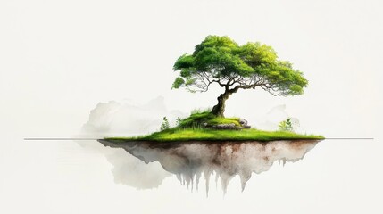 Isolated Tree on Floating Island in Artistic Style