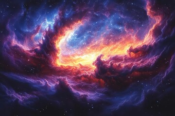 Fototapeta premium breathtaking cosmic landscape with swirling auroras and vibrant galaxies rich blues and purples dominate the starry night sky creating a dreamy and aweinspiring celestial vista