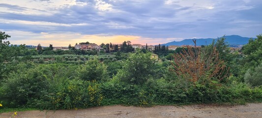 Beautiful evening view from Montevecchio Apartments to summer Tuscany, Montopoli in Val d'Arno, Italy. June24, 2024.