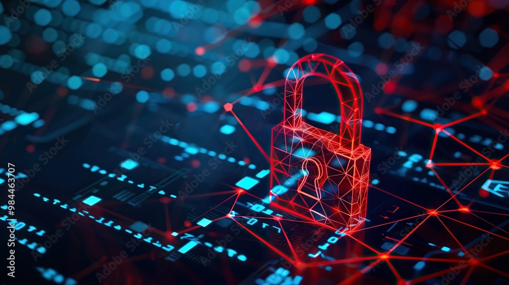 Aufkleber red glowing padlock on digital circuit board technology cybersecurity background