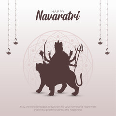 Happy Navratri Greeting card and Post. Hindu Festival Shubh Navaratri Background with Text and Godess Durga Mata Vector Illustration
