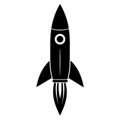 Stylized black rocket icon for space exploration and innovation themes
