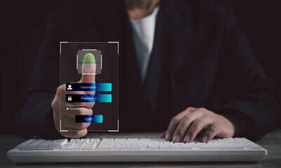 a person using a sophisticated biometric fingerprint scanner, emphasizing the advanced security and identity verification technology that plays a crucial role in modern business operations.	