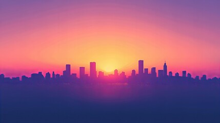 Fototapeta premium Modern cityscape skyline with a stunning sunset and silhouette of buildings reflecting the evening sky new beautiful stock image illustration AI