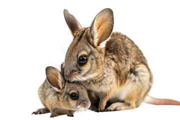 Obraz premium A mother and baby rabbit sharing a tender moment together, showcasing their bond and affection in a cozy indoor setting on transparent background