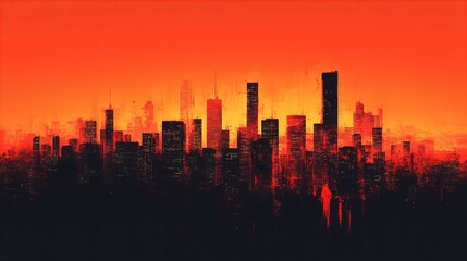 Fototapeta premium Modern cityscape skyline with a stunning sunset and silhouette of buildings reflecting the evening sky new beautiful stock image illustration AI