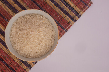 Close-up and top angle view of stacked white rice