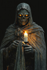Grim Reaper holding cloak and candle in a Watercolor style