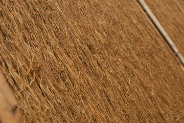The chopped tobacco leaves are placed on a bamboo mat during the drying process of the tobacco leaves. Farmers' traditional way of processing tobacco.