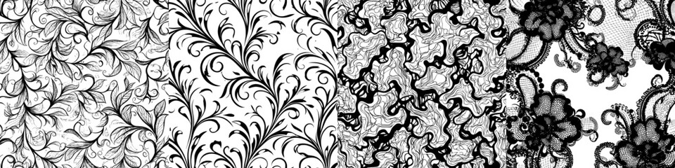 Black and white abstract flower pattern seamless modern botanical pattern