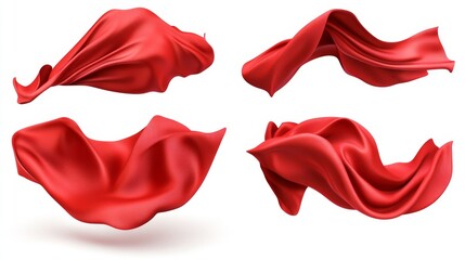Fototapeta premium Biker and cowboy bandanas, depicted in 3-D, isolated on white, demonstrate trendy silk headbands, neckerchiefs, and forehead bands for both types of people.