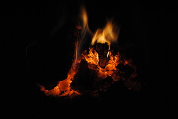 Fire flame on black background