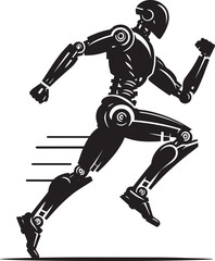 Modern action war robot running silhouette vector illustration isolated on a white background