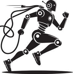 Modern action war robot running silhouette vector illustration isolated on a white background