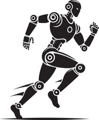 Modern action war robot running silhouette vector illustration isolated on a white background