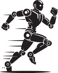 Modern action war robot running silhouette vector illustration isolated on a white background