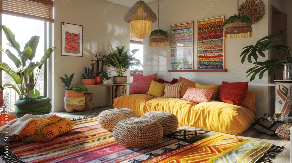 Wall mural Bohemian Living Room with Colorful Decor