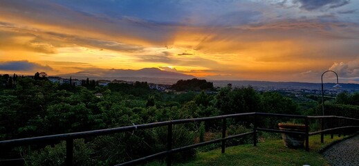 Beautiful summer sunset in Montevecchio Apartments, Montopoli in Val d'Arno, Italy. June 25, 2024.