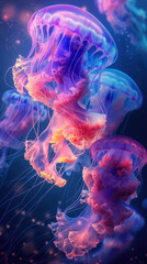 Naklejka premium jellyfish swimming in the sea, abstract color background