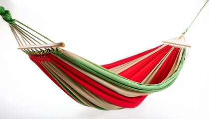 PNG Red and green hammock with beige ropes. transparent background
