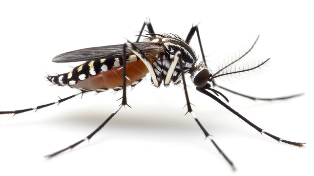 Macro Shot of Blood Sucking Mosquito on a Clean White Background