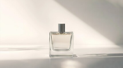  A bottle of perfume on a table with a person's shadow behind it