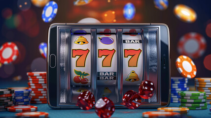 Banner of mobile online casino application with 777 big win slot machine