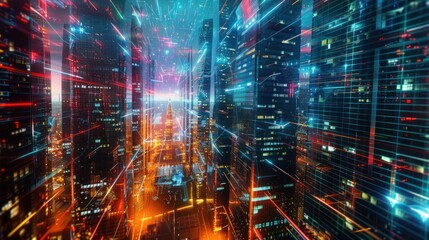 Futuristic Cityscape with Digital Connections