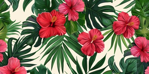 tropical plants pattern, green. ai generated