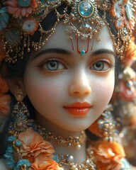 Cute Kid as Hindu Goddess Radha, Durga Maa, Laxmi | Adorable Close-up with Beautiful Face and Eyes