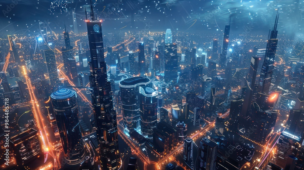 Wall mural Futuristic Cityscape at Night