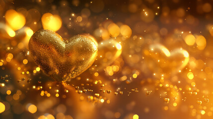 Golden love hearts background