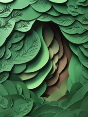 Fototapeta premium abstract background made from paper cut. Copy space over paper. Bright pastel green, dark green, brown shade tone , paper layer shape are leaf, high detial