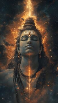 Closeup Shot of Lord Shiva with Closed Eyes | Cosmic Background Wallpaper | Hinduism Sanatan Art