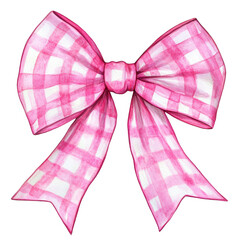 Bow in pink gingham pattern, isolated and transparent background