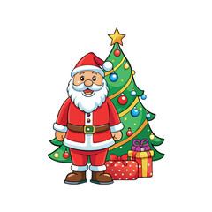 Santa claus and christmas tree Vector art illustration isolated on a white background
