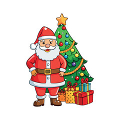 Santa claus and christmas tree Vector art illustration isolated on a white background
