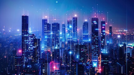 Obraz premium Cityscape with Digital Network