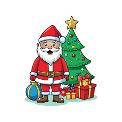 Santa claus and christmas tree Vector art illustration isolated on a white background