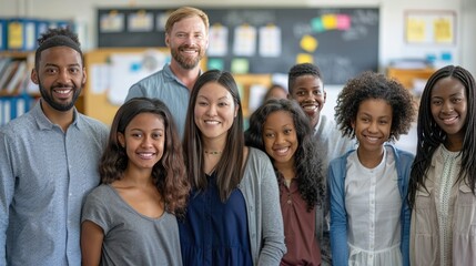 Diverse Group of Smiling Teachers in a Classroom Setting