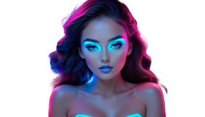  makeup beautiful model beauty neon woman fluorescent portrait light beauty woman neon light fluorescent paint glowing ultraviolet club disco bright ultra polish isolated model wide spectrum night