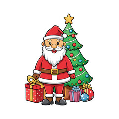 Santa claus and christmas tree Vector art illustration isolated on a white background