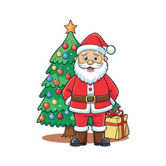 Santa claus and christmas tree Vector art illustration isolated on a white background