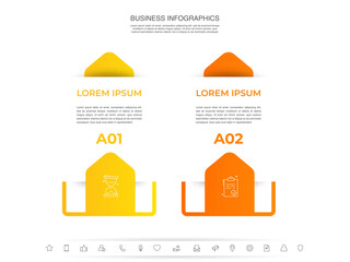 Vector template arrow infographics with 2 steps. Business premium creative concept with options, labels, parts. Two steps for content, flowchart, timeline, levels, presentation.