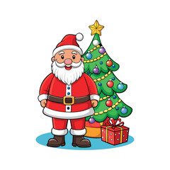 Santa claus and christmas tree Vector art illustration isolated on a white background