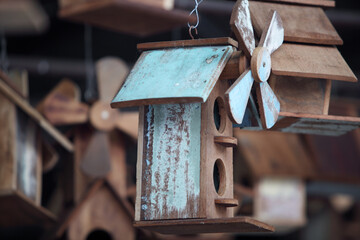 Vintage Wooden Birdhouses in Natural Setting