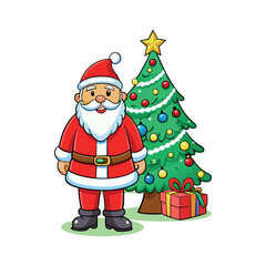 Santa claus and christmas tree Vector art illustration isolated on a white background