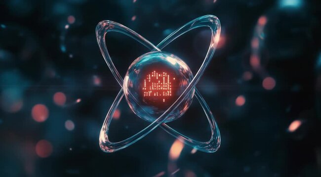 Scene of an illustration of the shape of atoms and neutrons, Camera slow motion with different angles