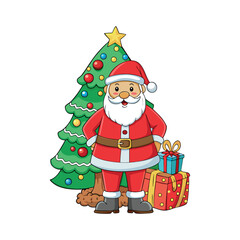 Santa claus and christmas tree Vector art illustration isolated on a white background