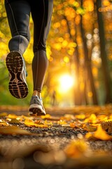 Running Shoes on Autumn Path in Scenic Park